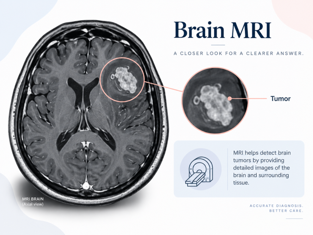 Brain MRI showing a tumor, used to diagnose Brain Tumors