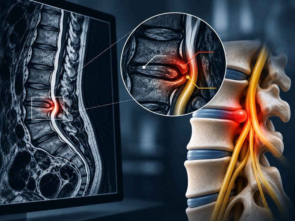 MRI scan used to diagnose a herniated slip disc and nerve compression